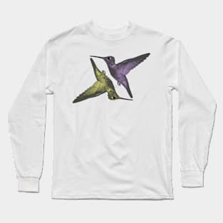 Humming Birds yellow violet Long Sleeve T-Shirt